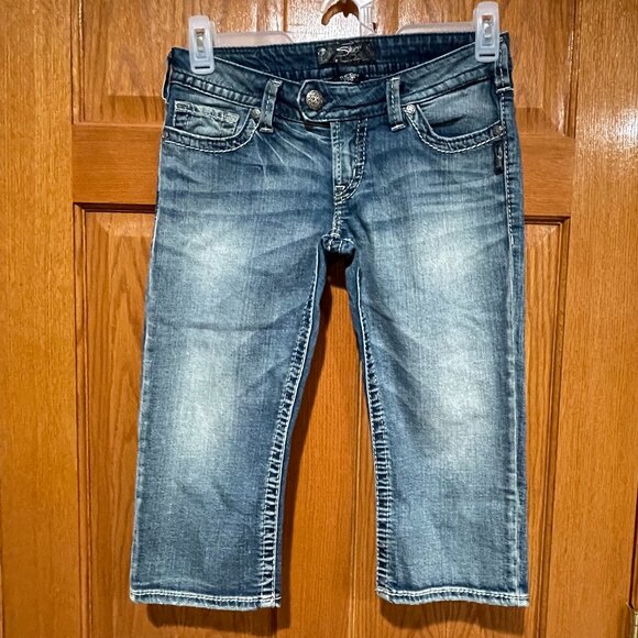 Silver Jeans Denim - SILVER JEANS Tuesday Crop Women's 28 Thick Stitch Capri Blue Denim Jeans